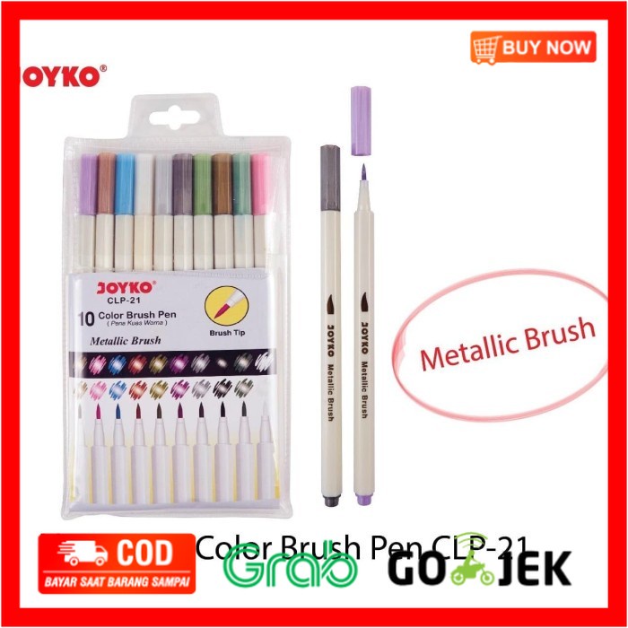 

(BISA COD) joyko metallic brush pen 10clr CLP-21