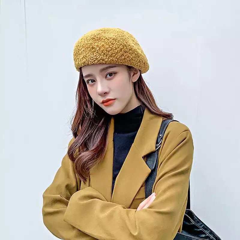 Topi Baret Wol hangat untuk Wanita Adjustable Wool Beret Hat