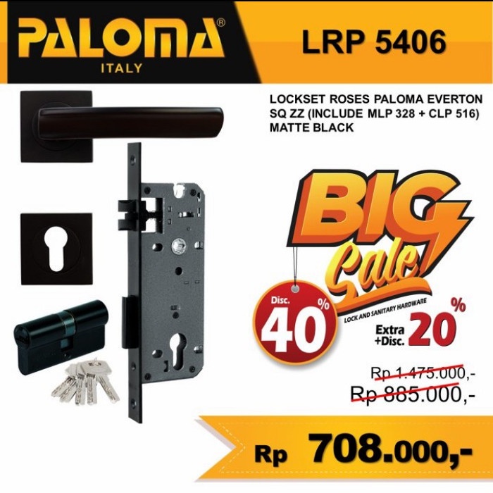 Paloma Kunci Pintu Set Handle Pintu Handle Set Everton LRP 5406  Matte Black