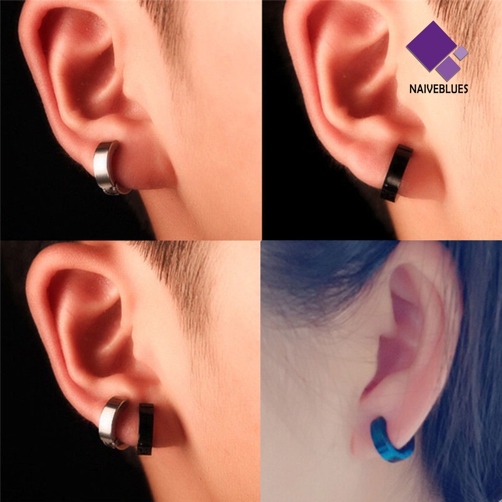 2pcs Anting Hoop Bahan Stainless Steel Gaya Punk Untuk Unisex