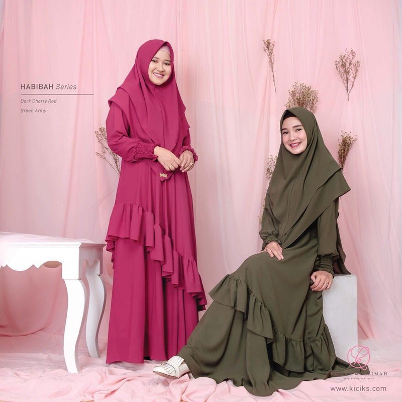 HABIBAH SET DRESS DARK CERRY XL ||Gamis Original by KICIKS