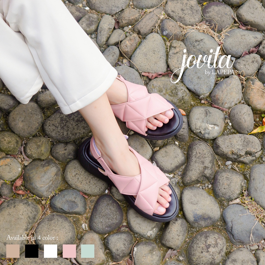 AVLINSTORE - tipe JOVITA Sepatu Sandal Wanita Wedges Model Ban dua Tali Silang Strap belakang Hak Tinggi Sole 4 cm