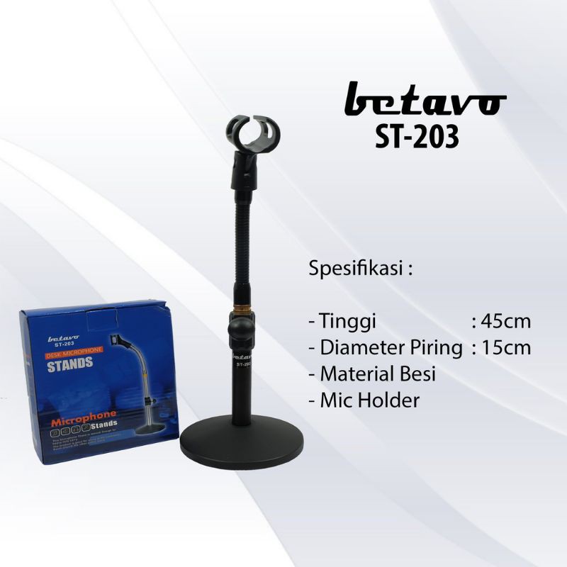 Stand Microphone ST-203 Bodi Besi Betavo Desk Stan Mic Elastis Iron Asli