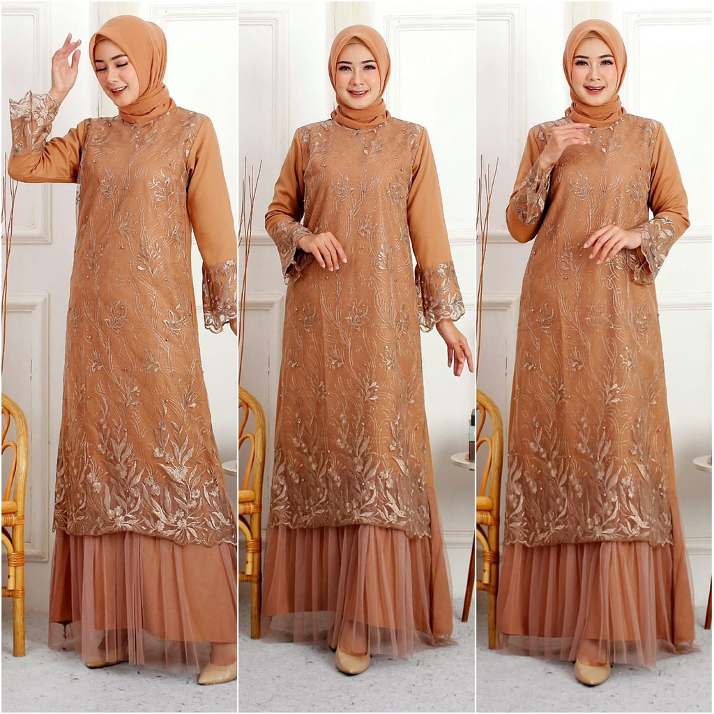 (RealPict) GAMIS NAZWA MAXI PESTA BRUKAT TILLE / GAMIS BROKAT TILE / GAMIS KONDANGAN / GAMIS LEBARAN / MAXI DRESS MUSLIM / FASHION MUSLIM / LONGDRESS BRUKAT TULLE / GAMIS SIZE M L XL