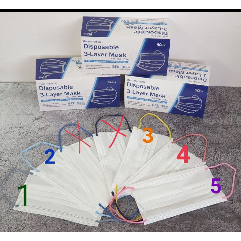 Masker earloop tali warna pink abu kuning salem biru isi 50 putih premium Murah