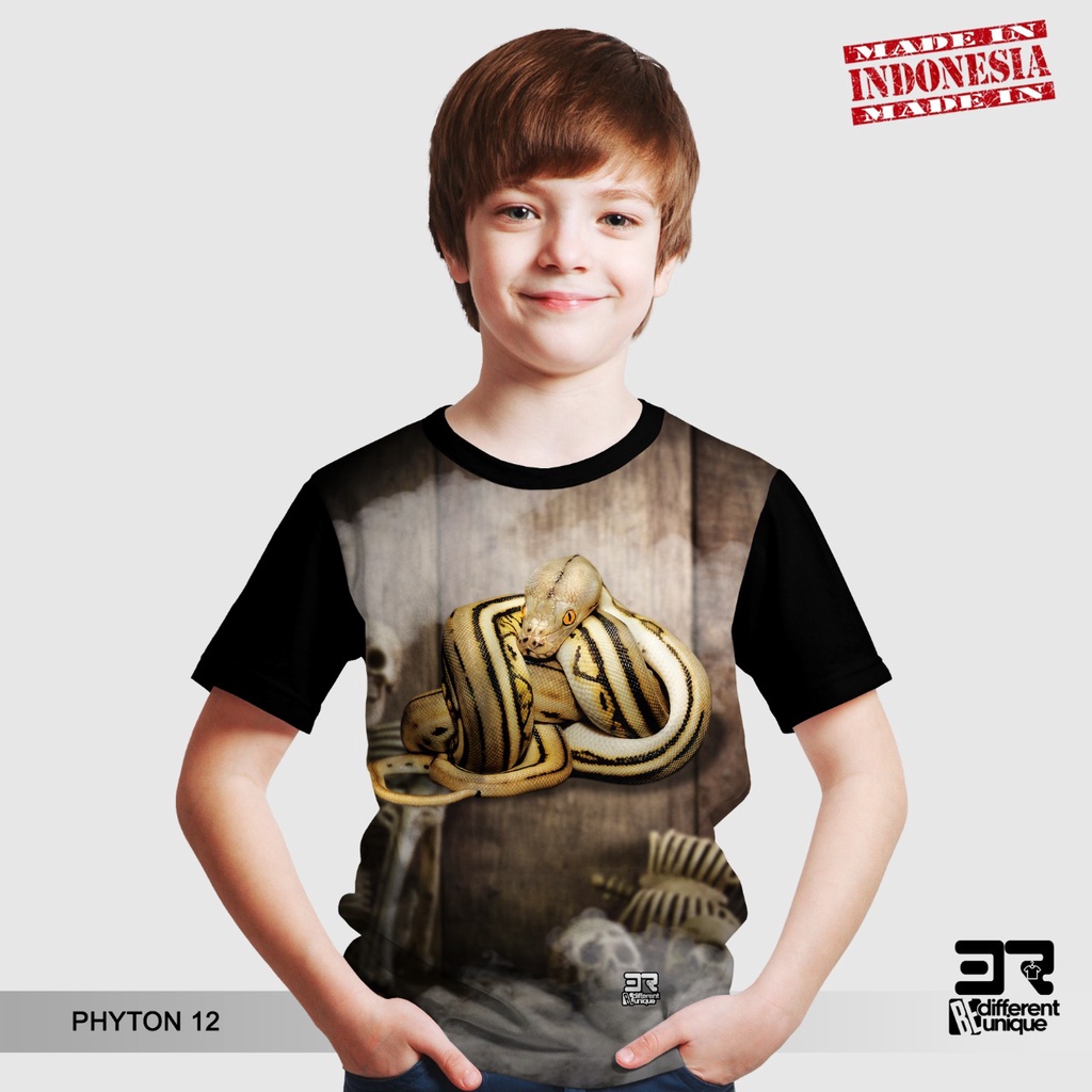 [ COD / BAYAR DI TEMPAT ] KAOS DISTRO PRINTING ANAK ANAK GAMBAR HEWAN REPTIL ULAR PYTHON RETIC RETIC