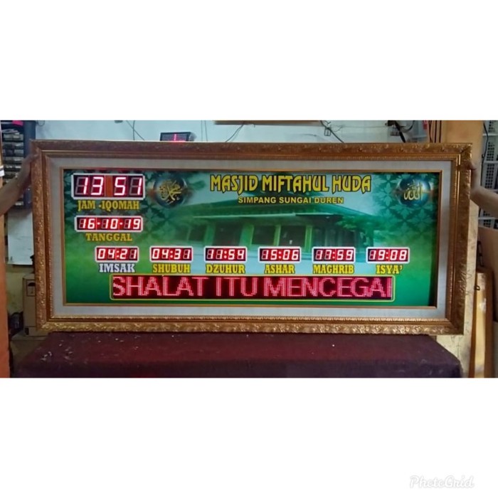 Jam Masjid Digital Waktu Sholat Running Text CUSTOM NAMA 60 x 140 cm