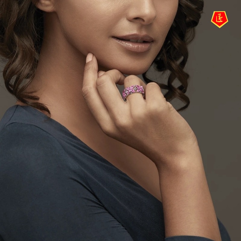 [Ready Stock]Simple Personality Pink Diamond Jasmine Flower Ring