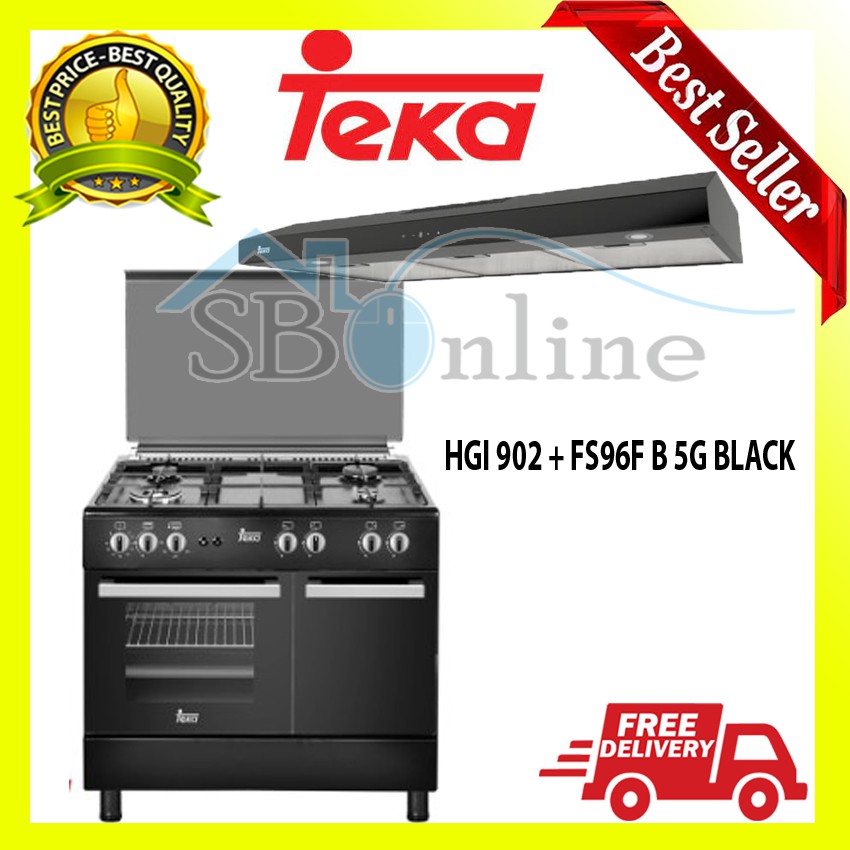 PAKET TEKA KOMPOR FREESTANDING + COOKER HOOD - HGI 902 + FS96F B 5G BLACK