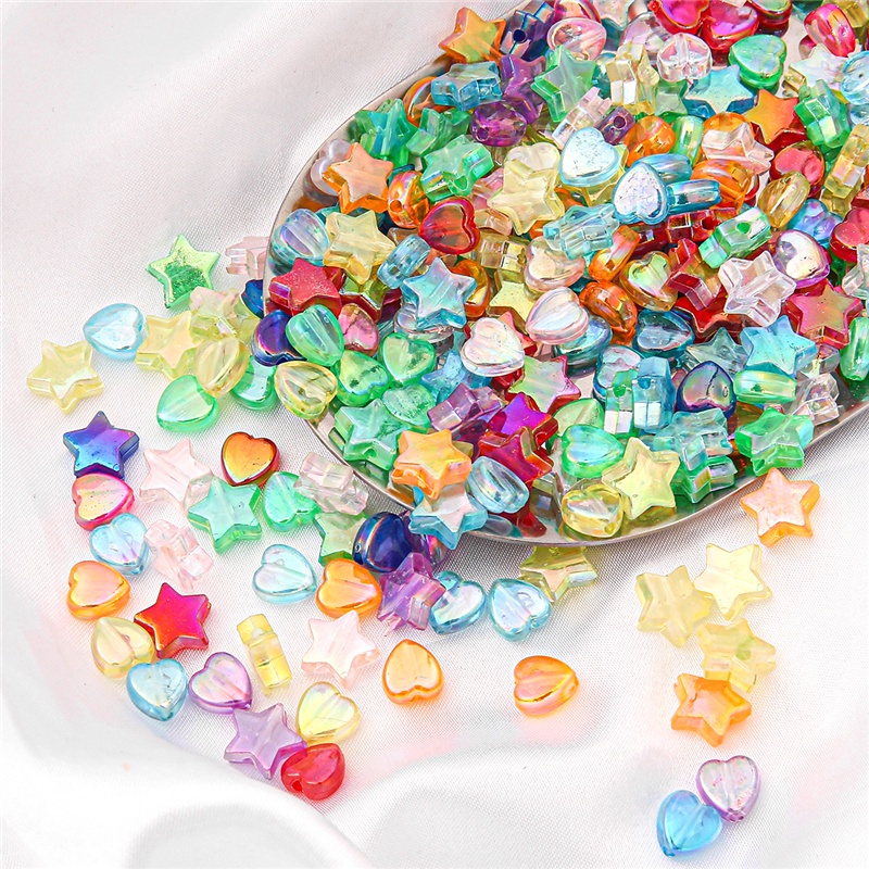 100pcs/Bag Acrylic Coated Beads Five-pointed Star And Peach Heart For Charms Bracelet Necklace For Jewelry Making DIY