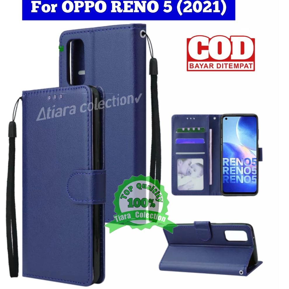 OPPO RENNO 4 RENO 4F RENO 5 RENO 5F RENO 5 PRO CASING DOMPET HP  HP LEATHER FLIP CASE PUM T7D6