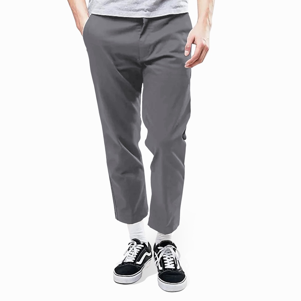 Dritto Ankle Pants - Celana Bahan Formal Kantoran Slim Fit - Abu Muda