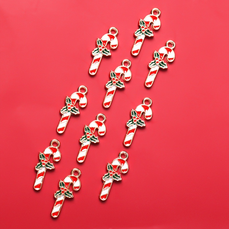 10pcs / Set Liontin Enamel Bentuk Permen Tongkat Natal Untuk Membuat Perhiasan Kalung Gelang Dan Anting