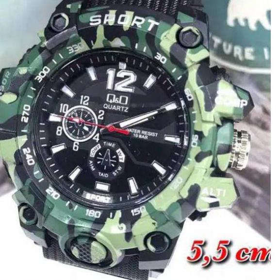 Dijamin Asli Jam tangan Pria sport Q&Q Loreng army tali rubber QQ army tali kwalitas bagus ❊
