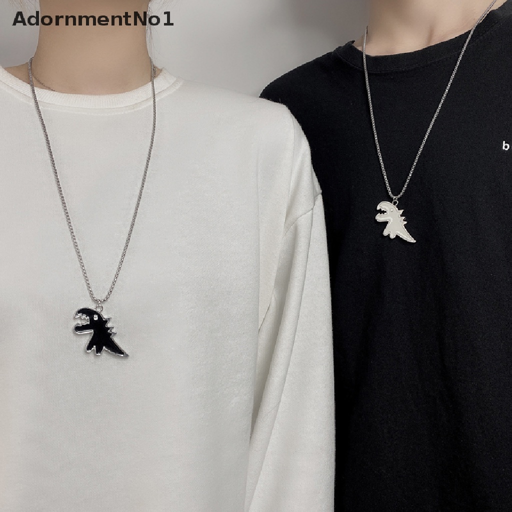 (AdornmentNo1) 2pcs Kalung Rantai Liontin Dinosaurus Bahan Stainless Steel Untuk Pasangan / Pria / Wanita