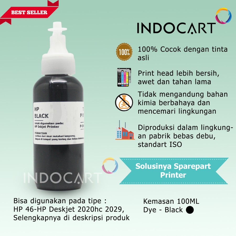 IndoCart Tinta Premium HP 46 678 680 685 703 704 802 803-Dye Ink-100ml