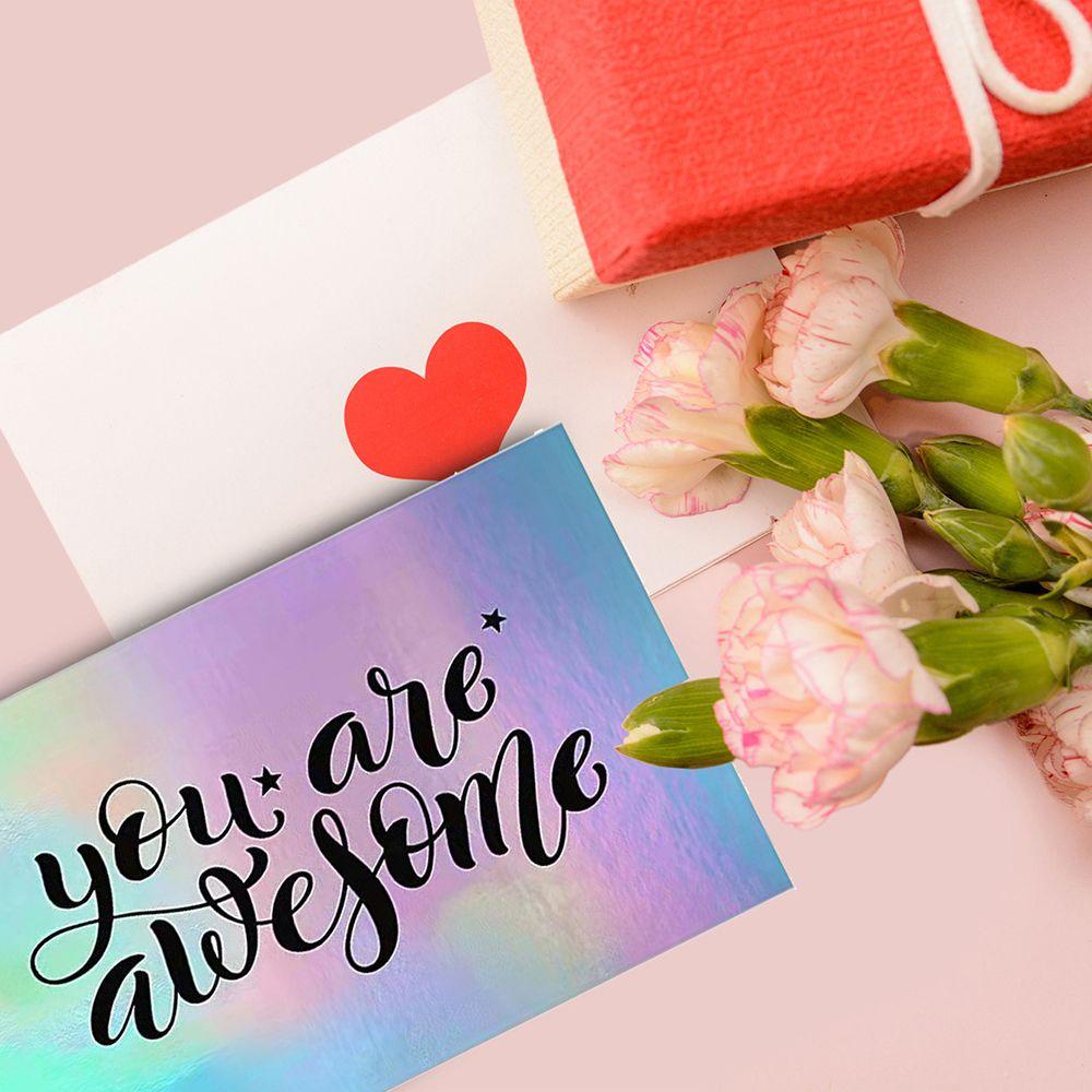 SOLIGHTER 50PCS Gift Thank You Cards Package Inserts Complete Gratitude Labels Appreciate For Your Order 5*9cm Online Retail You Are Awesome Reflective Silver Greeting Postcard