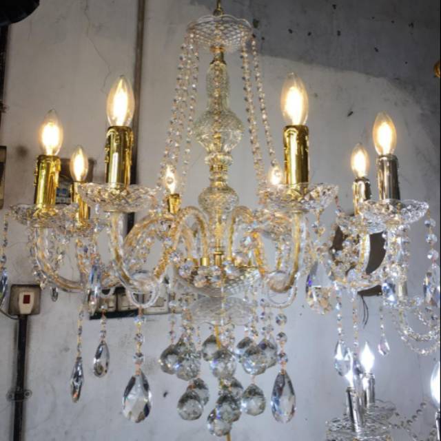 lampu gantung kristal chandelier cabang 8 lilin kristal 8 lampu kristal