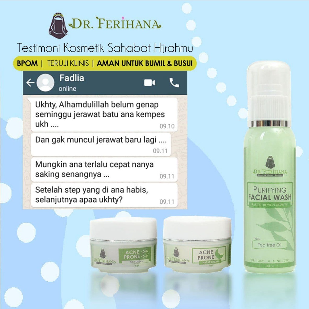 Paket Ekonomis Anti Jerawat dr. Ferihana Cosmetics &amp; Skincare Rangkaian Paket Perawatan Wajah untuk Kulit Berminyak Berjerawat Ringan Sedang sampai Meradang Bernanah BPOM LPPOM HALAL MUI
