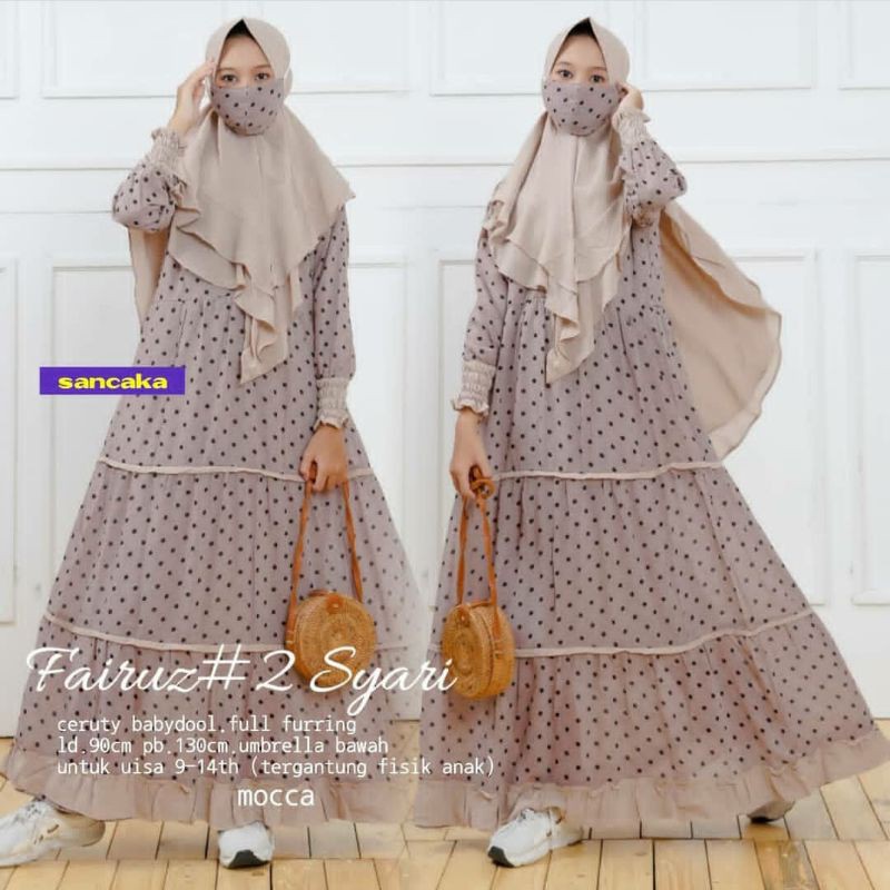 SL Fairuz II Syari Kids/gamis polkadot/gamis anak/gamis muslim/gamis remaja/gamis usia 9-14 tahun