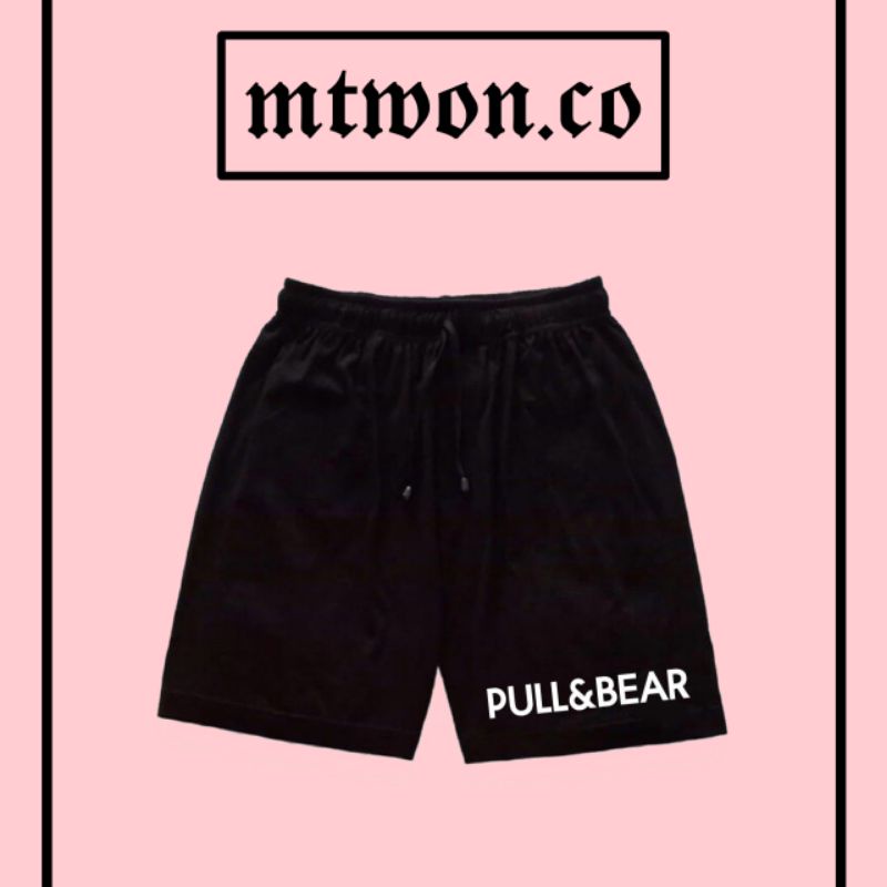 CELANA PENDEK PULL & BEAR BOXER HITAM MOTIF SHORTPANTS BRAND DISTRO PRIA WANITA DEWASA HITAM / CELAN