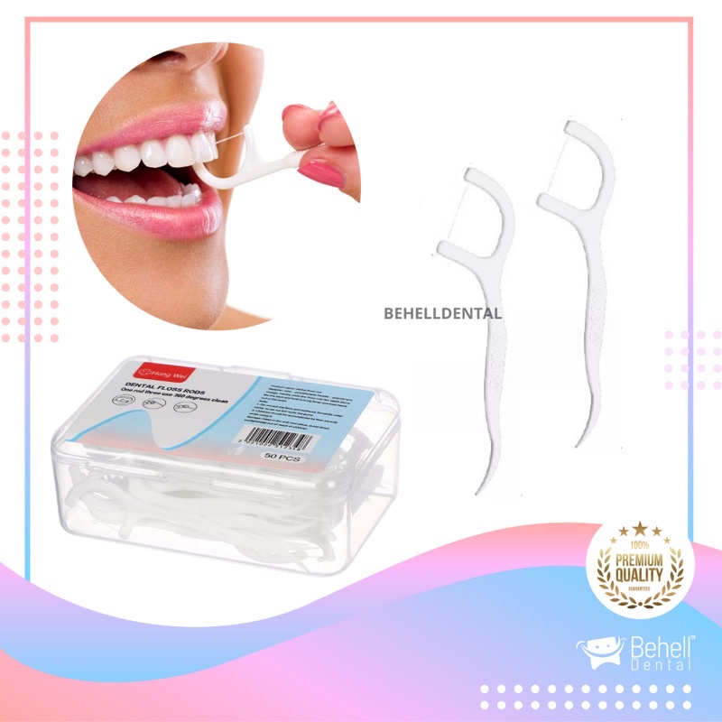 50 PICS DENTAL FLOSS STICKS PICK PICKS BENANG GIGI / SIKAT SELA CELAH BEHEL BENANG GUARDIAN / Alat Pembersih Penghilang Plak Gigi dan Bau Mulut / Behel Ortho Behelldental Dental