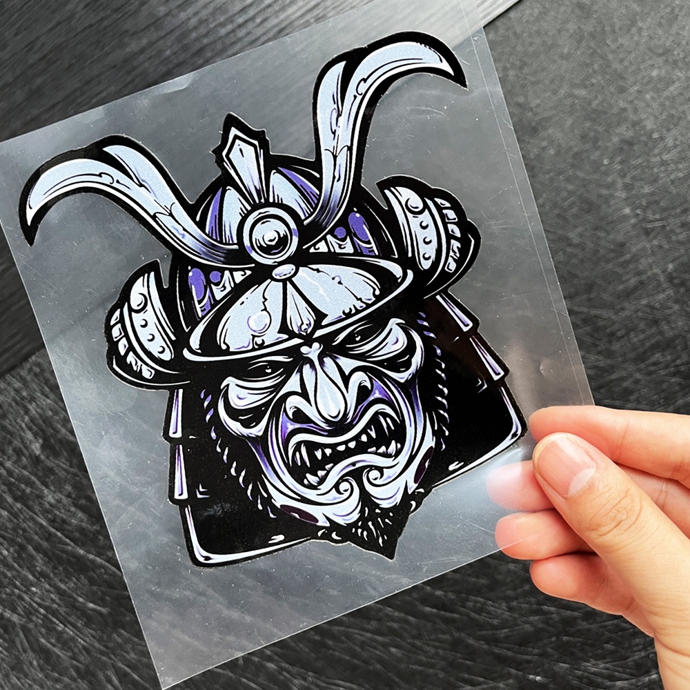 Stiker Reflektif Motif Anime Samurai Jepang Warna Hitam Tahan Air Untuk Sepeda Motor / Laptop / Mobil