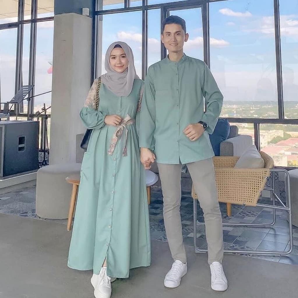 Jual Wardah Couple Bahan Mosscrepe Mix Katun Gamis Couple Model Terbaru Fashionable Kemeja