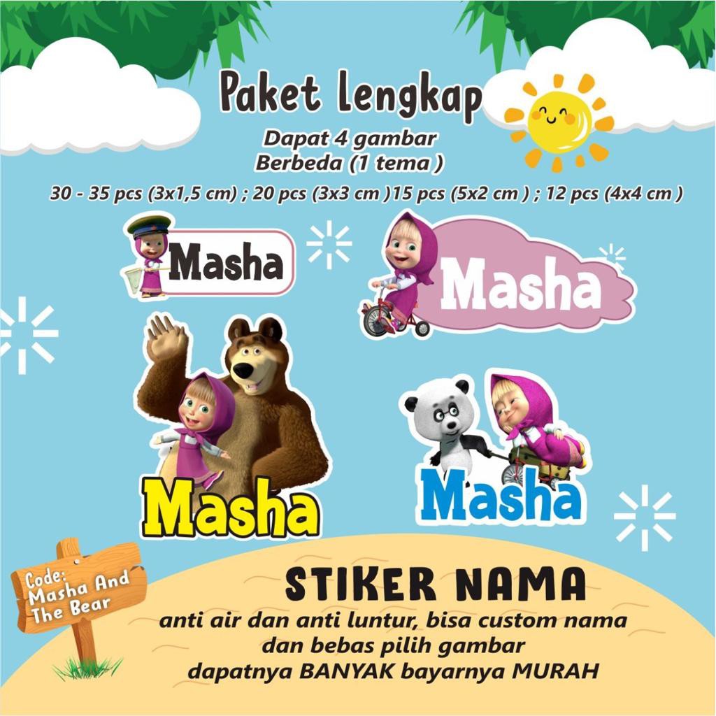 

Waterproof Stiker Label Custom Nama dan Karakter Marie Cat / Mario / Masha and The Bear / Mermaid 2