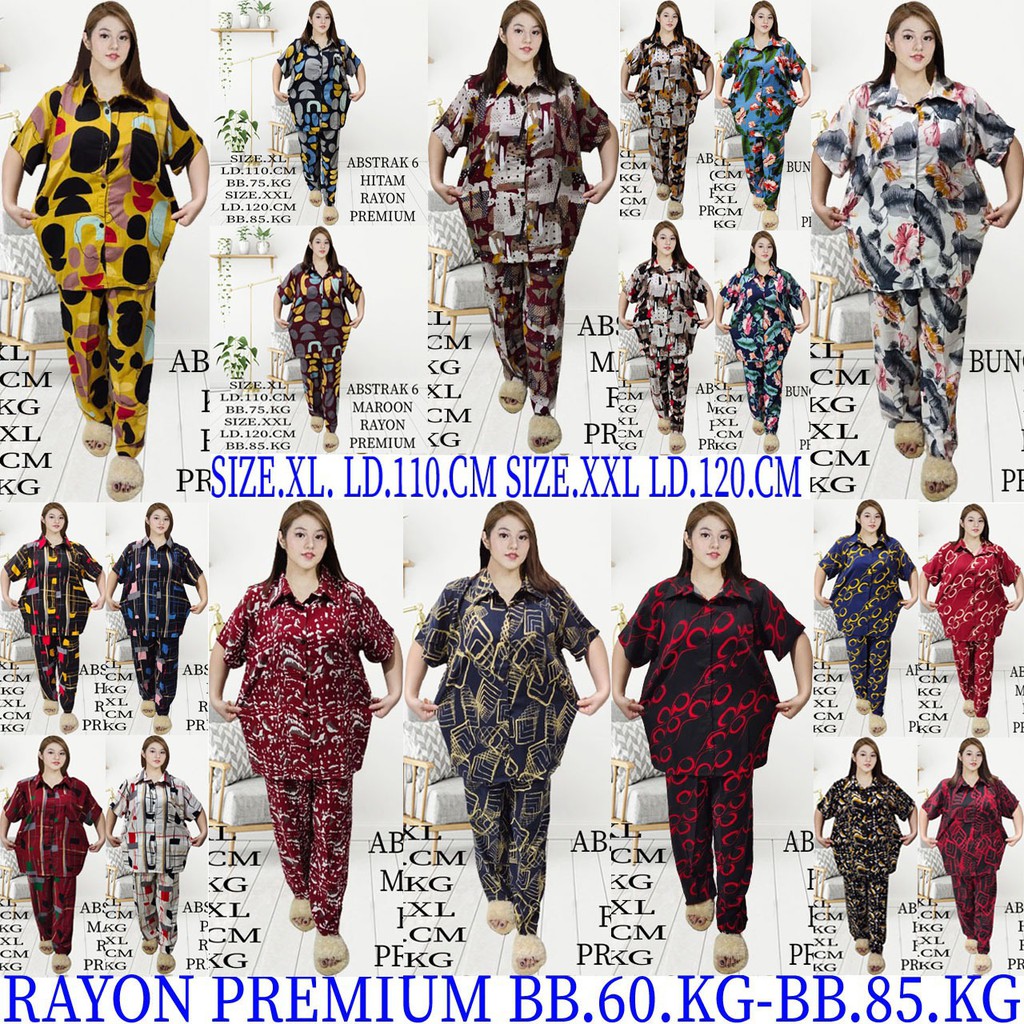 ISANNY PIYAMA CP SIZE.XL,XXL RAYON PREMIUM / ABSTRAK / BUNGA / READY STOK