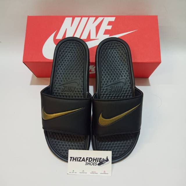nike benassi slides black and gold