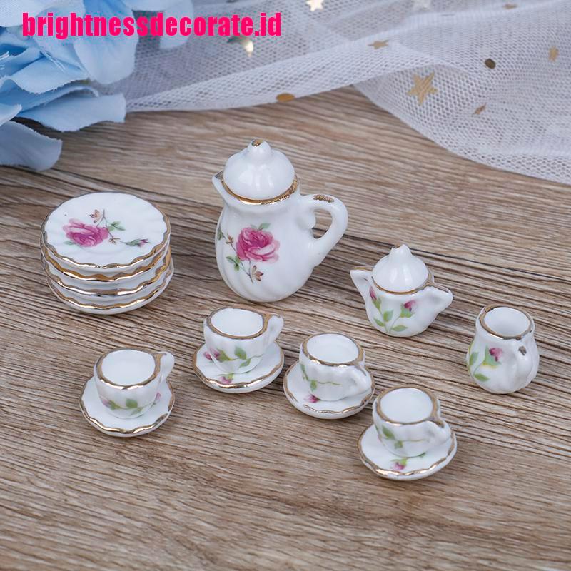 BrightID 15Pcs 1:12 Dollhouse miniature tableware porcelain ceramic coffee tea cups set