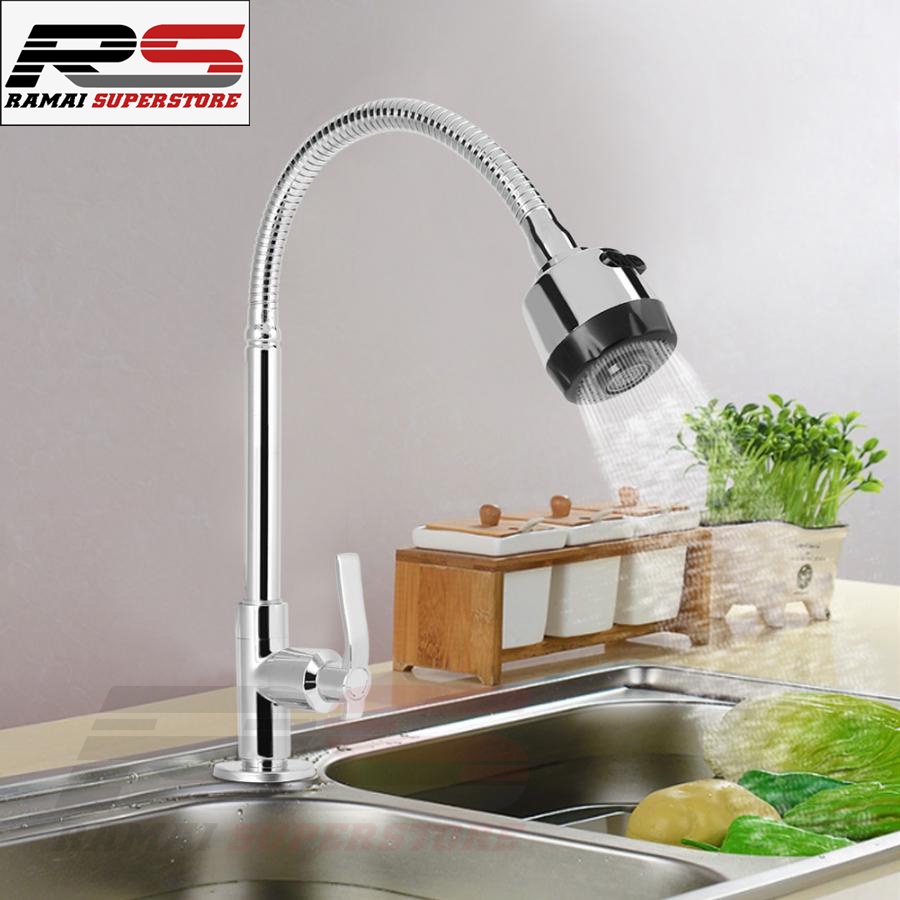 Keran Angsa Fleksibel Kepala Besar Kran Cuci Piring Sink Stainless