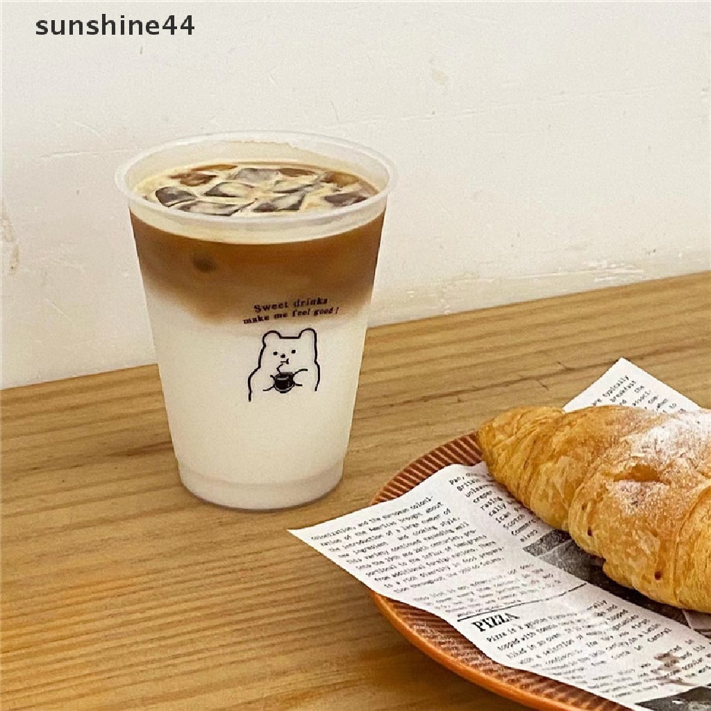 Sunshine Botol Air Minum / Kopi Bahan Plastik Dengan Tutup + Sedotan Reusable