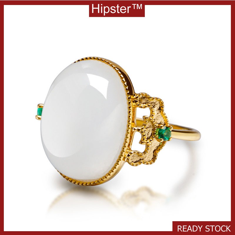 Best-Selling European and American Retro Affordable Luxury Hollow Inlaid White Gem Ring