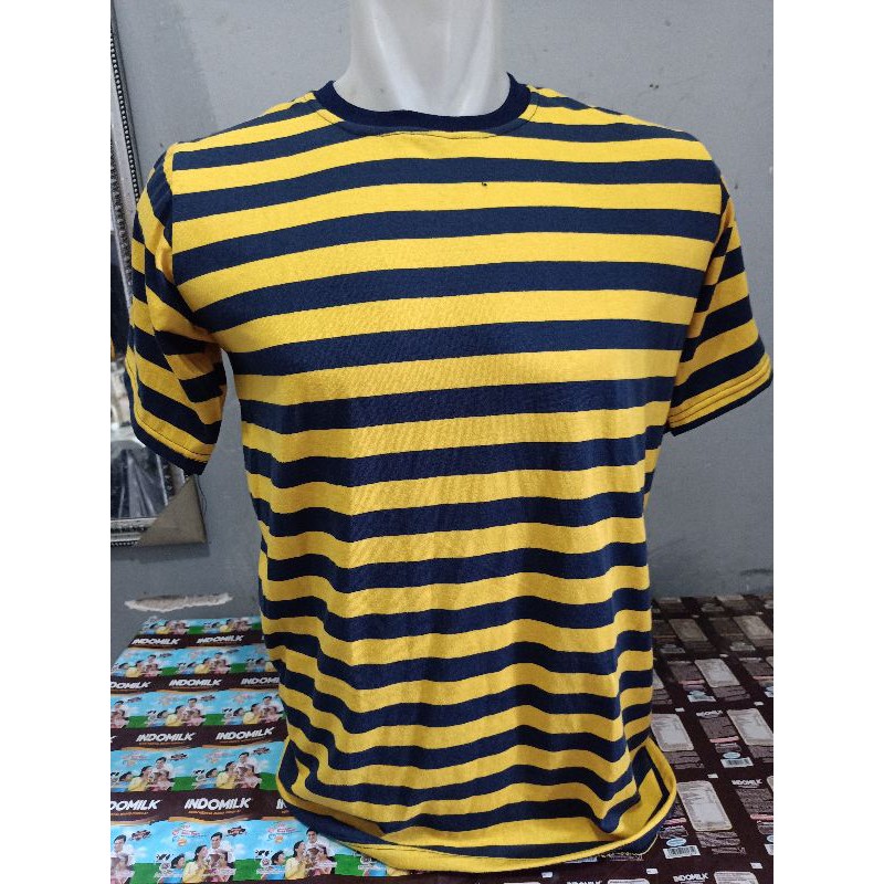 kaos stripe navy kuning besar size S-5XL