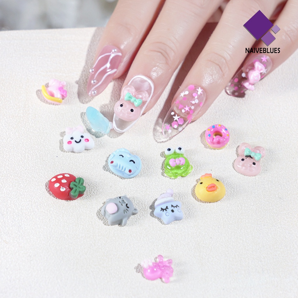 Naiveblue 1 Kotak Hiasan Kuku 3D Motif Kartun Bahan Plastik Untuk Nail Art / Manicure DIY