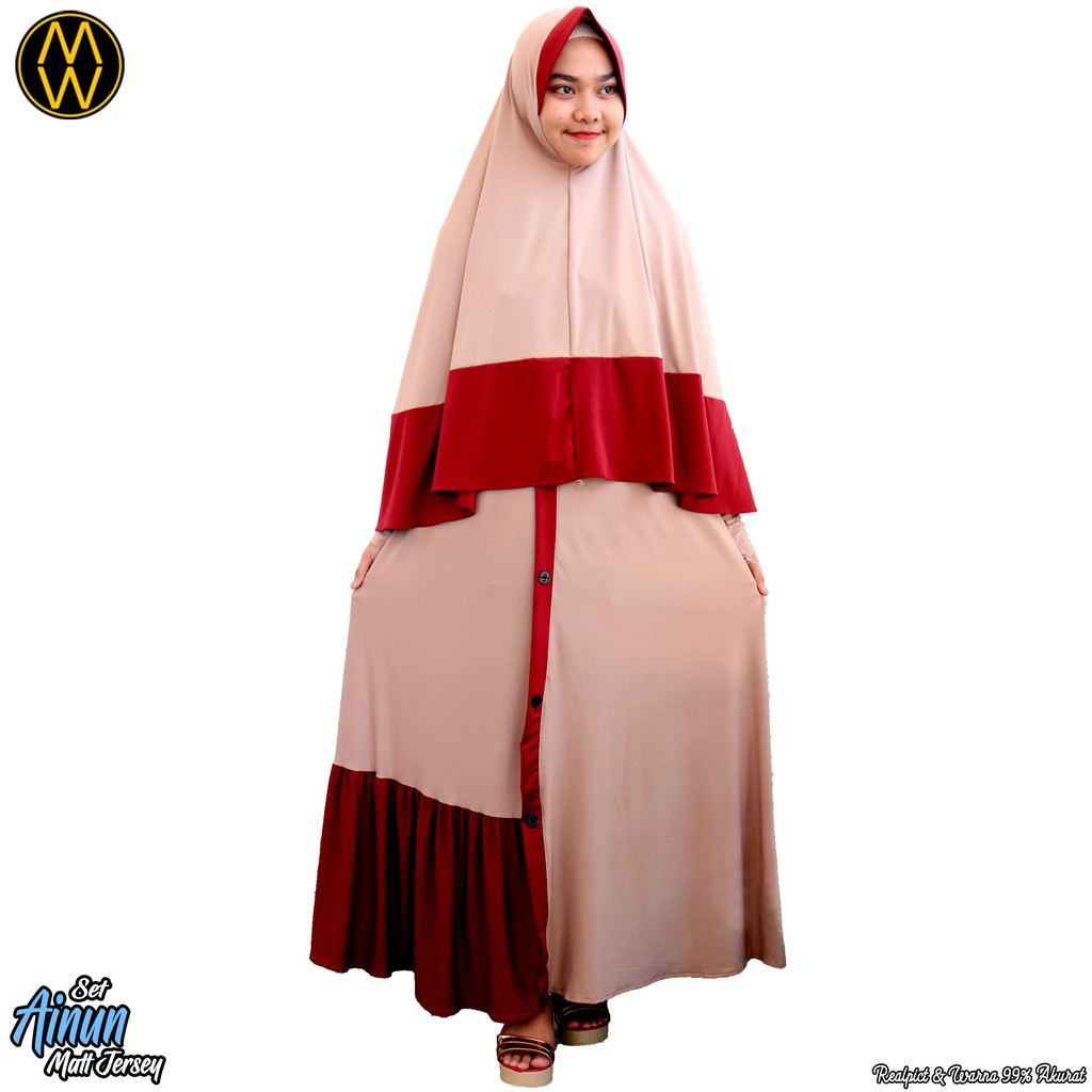 Setelan Gamis Polos / Set Gamis Jersey / Set Gamis Kombinasi / Set Gamis Rempel (Ainun)