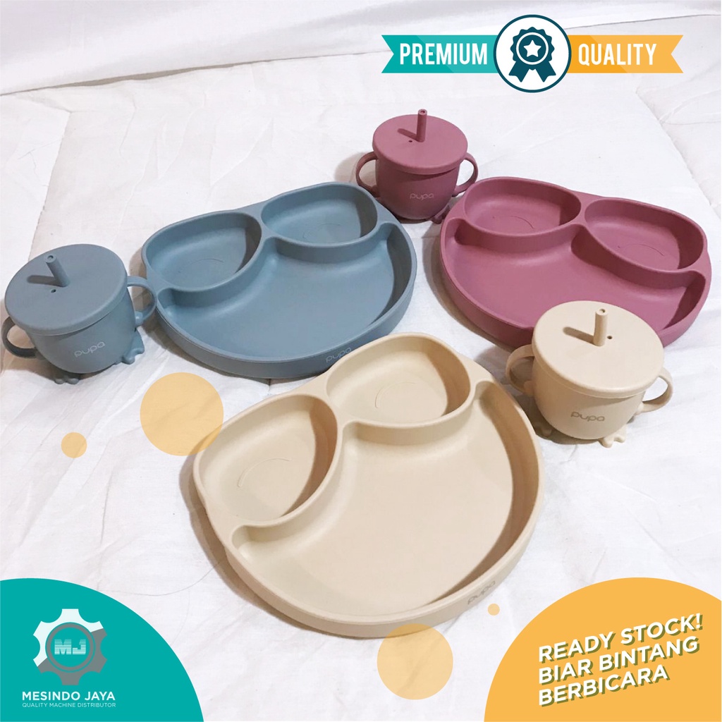 Alat Makan Bayi Silikon BIB, Sendok &amp; Garpu Silicon, Mangkuk / Perlengkapan Makan Bayi Baby Set PUPA