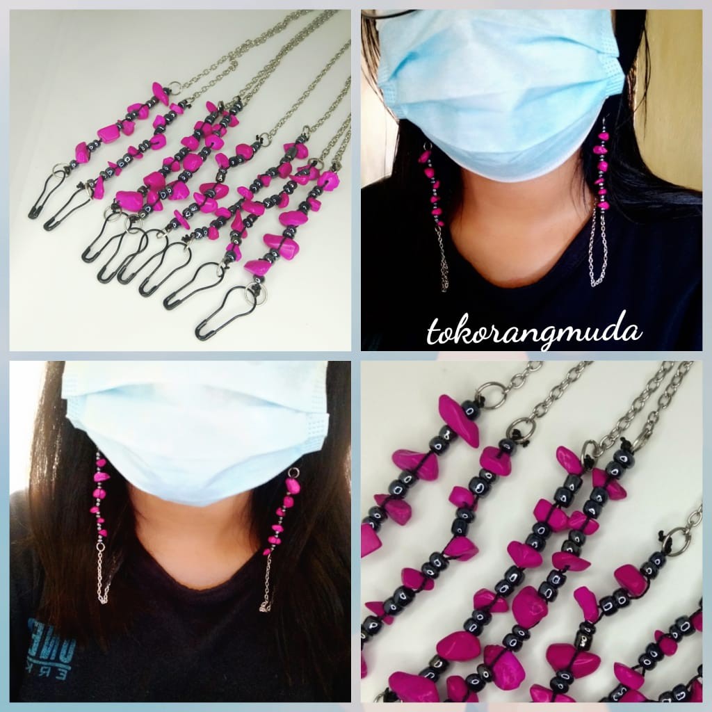 Strap Masker Korea Kalung Gantungan Masker Handmade Kekinian - Tali Rantai Manik Pecah