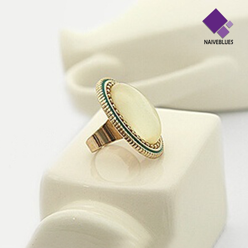 Cincin Batu Permata Oval Besar Adjustable Untuk Kencan