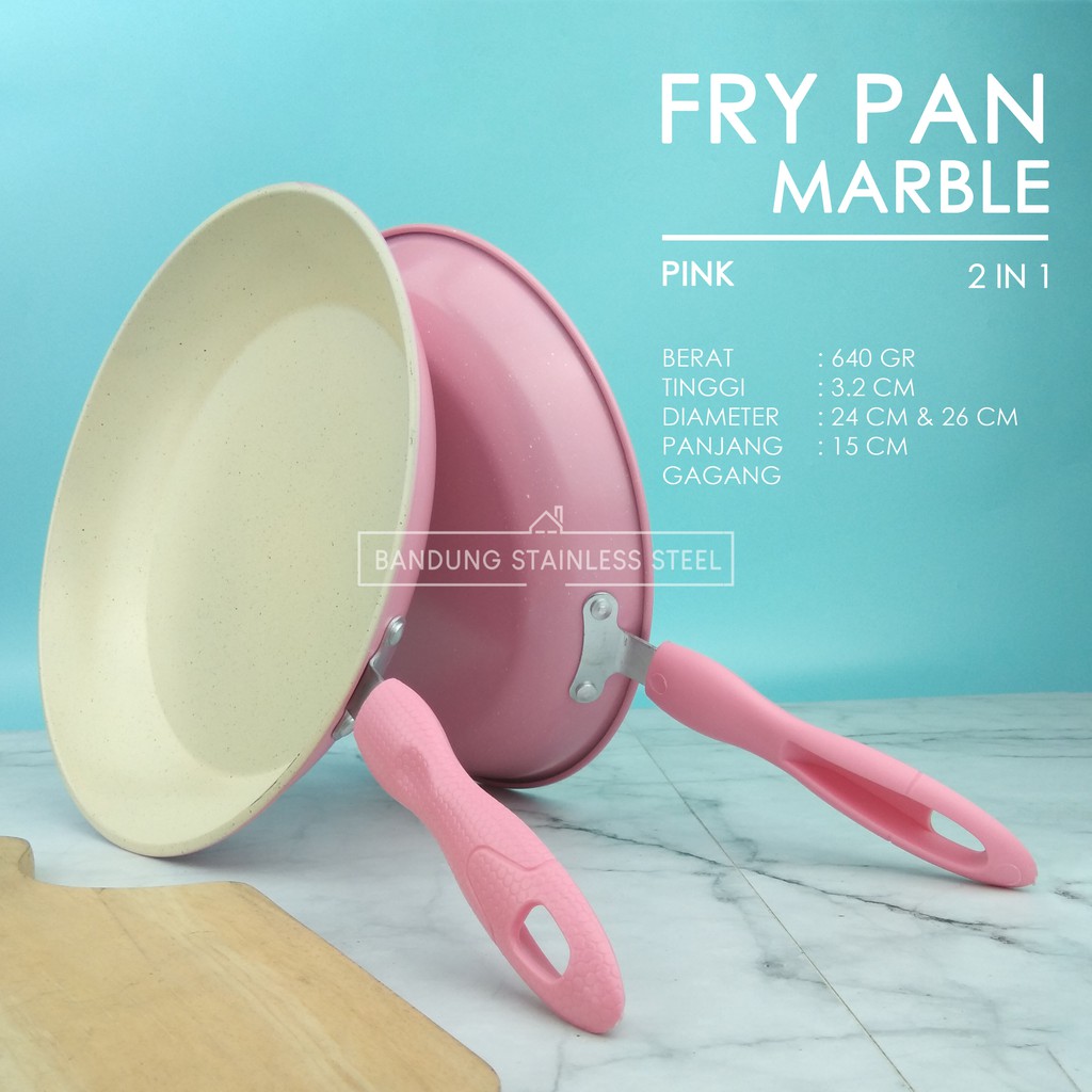 frypan teflon marble wajan penggorengan 2 pcs cantik ungu biru pink 24cm 26cm