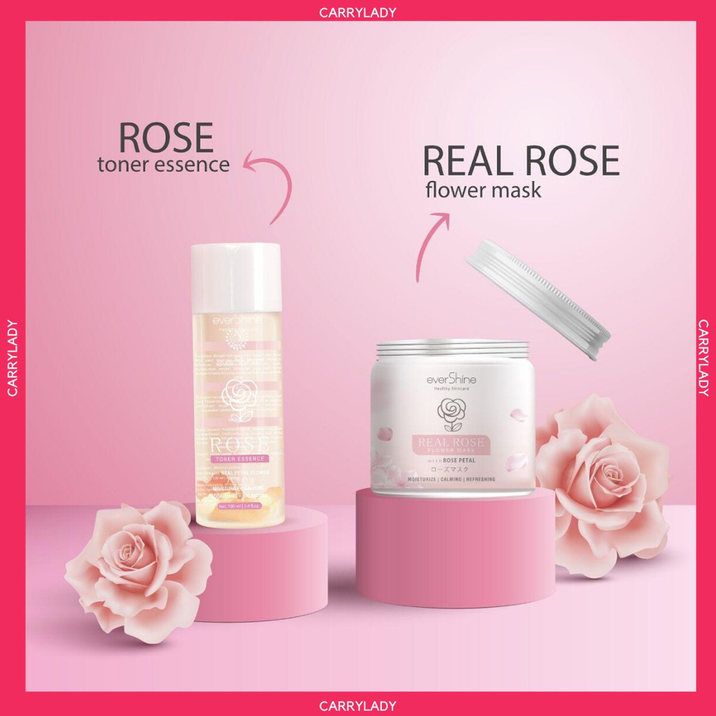 EVERSHINE ROSE TONER ESSENCE WITH REAL PETAL FLOWER - AIR MAWAR ASLI (100% ORIGINAL)