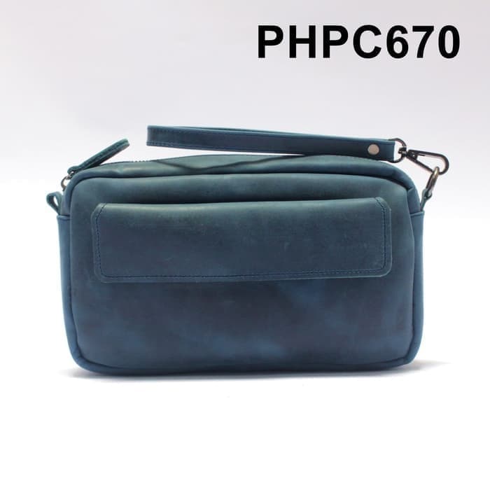 Hand bag pria wanita kulit asli warna biru PHPC670