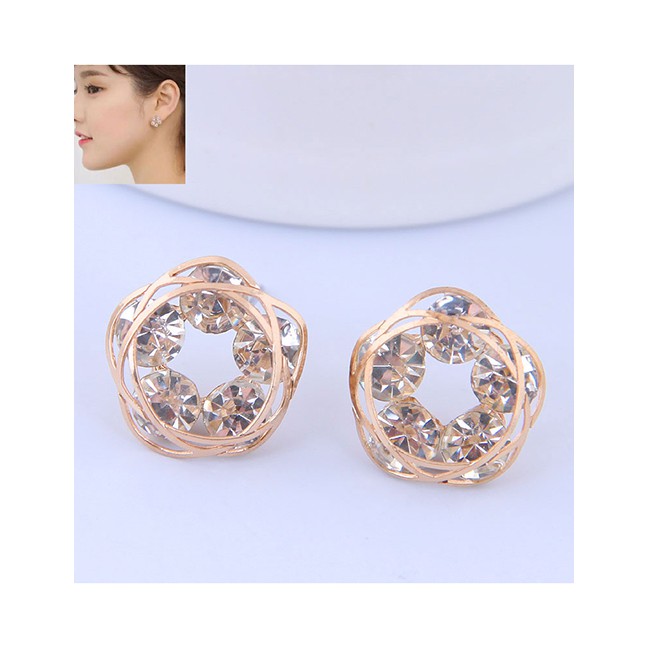 LRC Anting Tusuk Fashion Gold Flower Zircon Earrings Alloy A59221