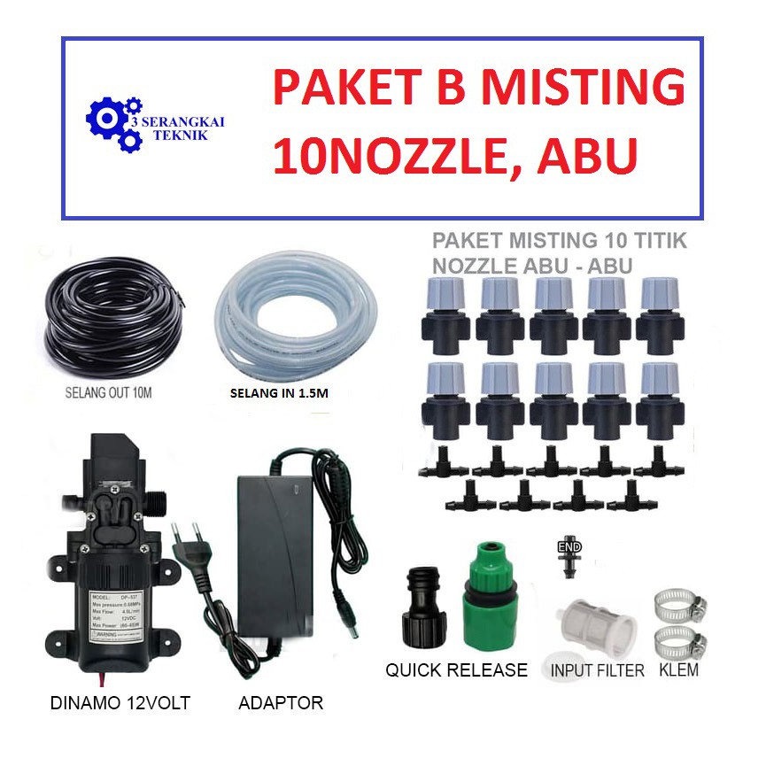 Paket B - Misting 10 Titik NOZZLE ABU-ABU Bertekanan Tinggi