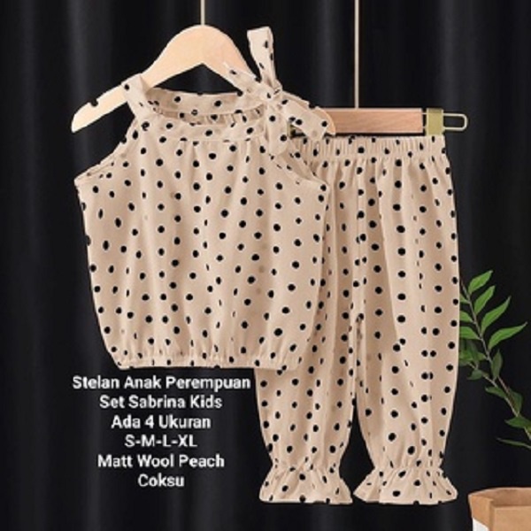 Stelan Anak Perempuan Tali Pundak 1-4 Tahun Kekinian/ Set Sabrina Kids Matt Wool Peach