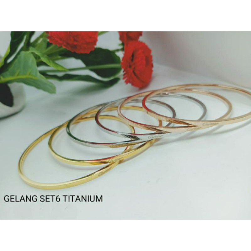 Fourfashion Gelang Keroncong Titanium Set Isi 6Pcs