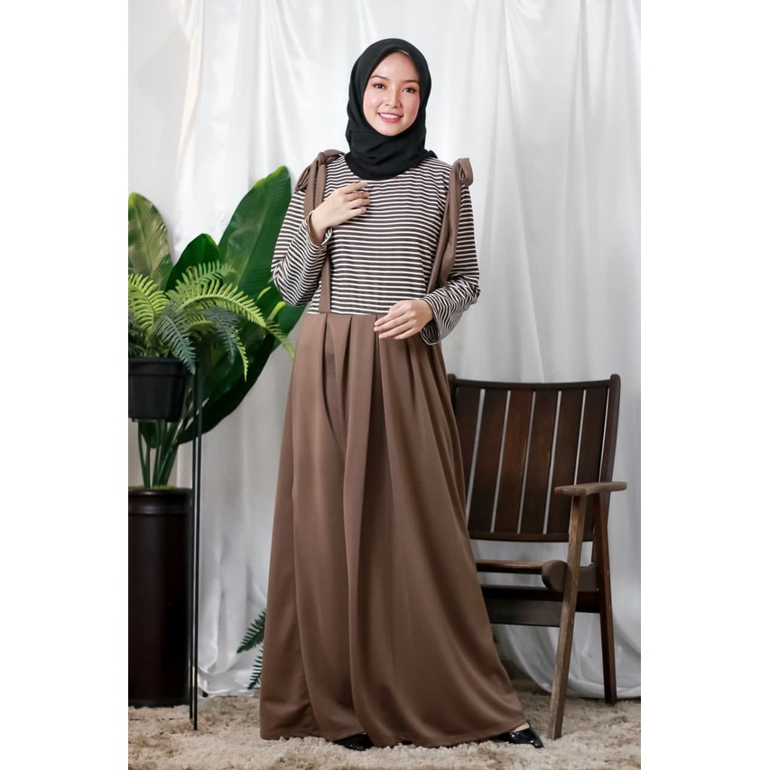 MN Baju Gamis Wanita Jumpsuit Aloshia Stripy Overal Long Dress Wanita