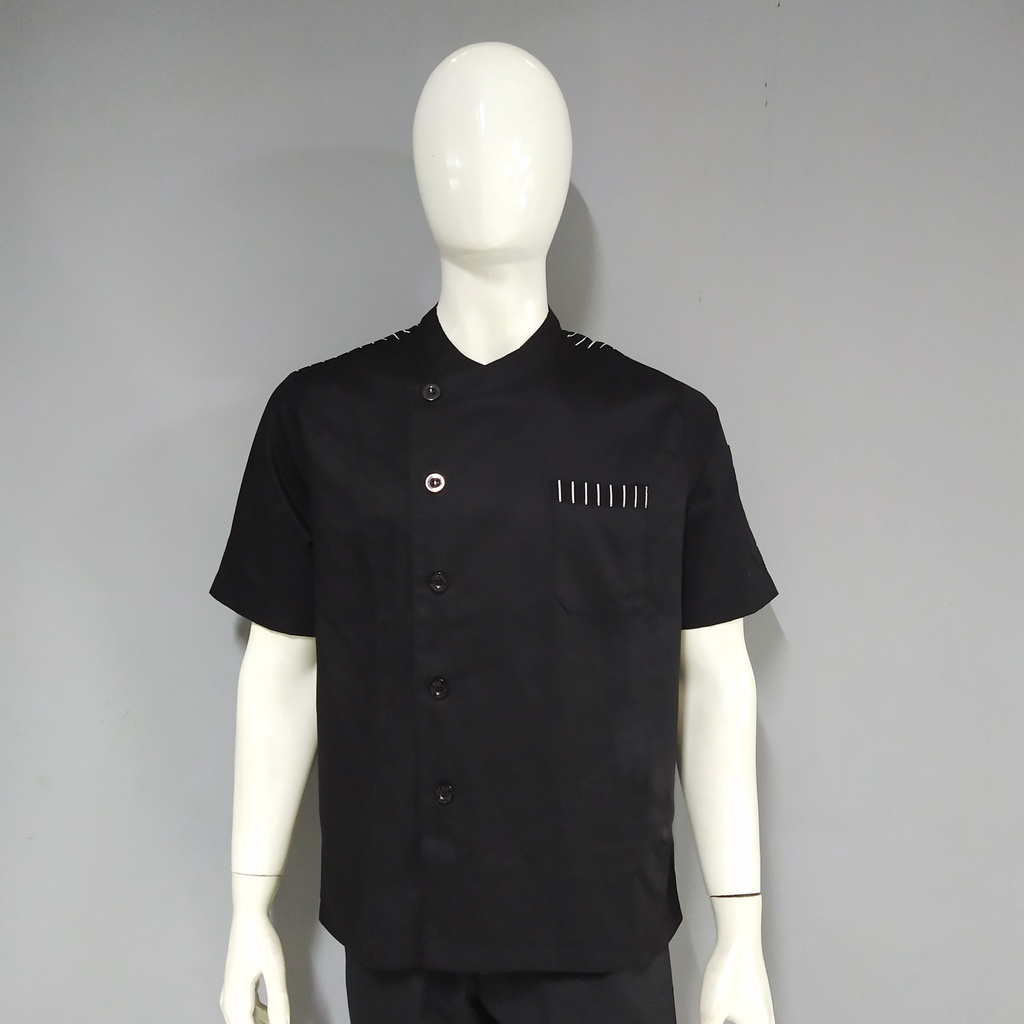 Chef Wear Baju Koki SS Hitam STRIPE LHRBLT